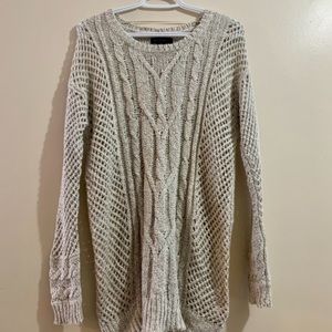 White w Black Specks Cable Knit Sweater